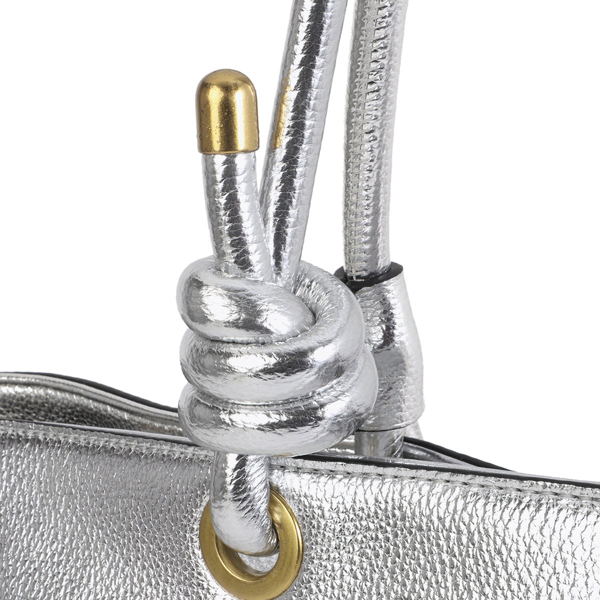 Cabas en cuir métallisé avec logo embossé argent, LOLA CASADEMUNT