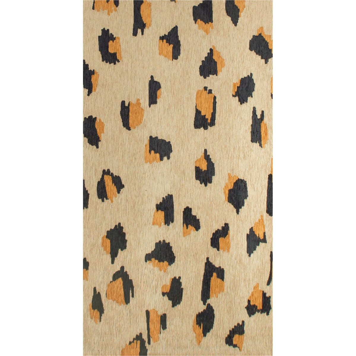 Tapis intérieur extérieur jacquard, LEO beige sable motif léopard noir ocre, RECOLLECTION