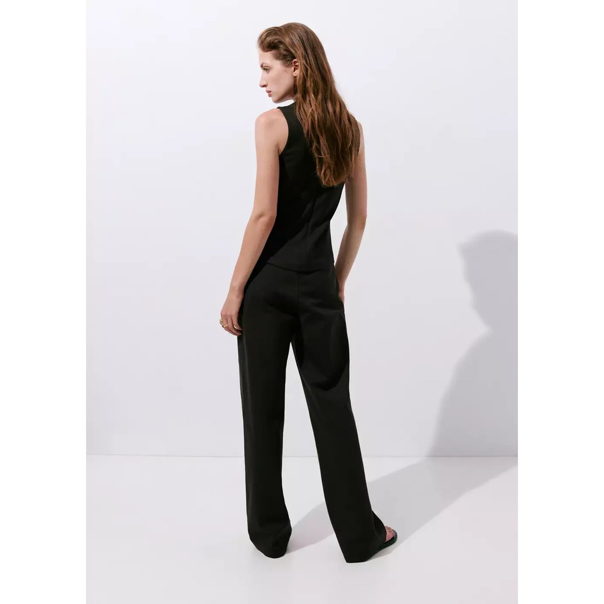 Pantalon droit détail coutures marron, MANGO
