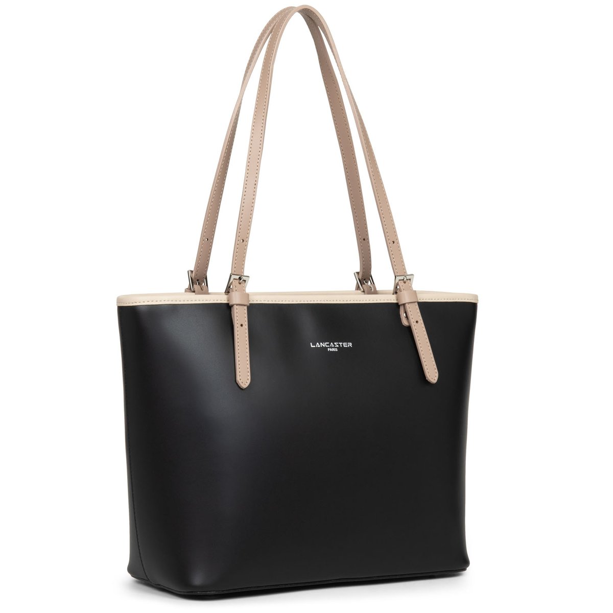 Sac cabas épaule, Made in France SMOOTH noir - nude clair - nude foncé, LANCASTER