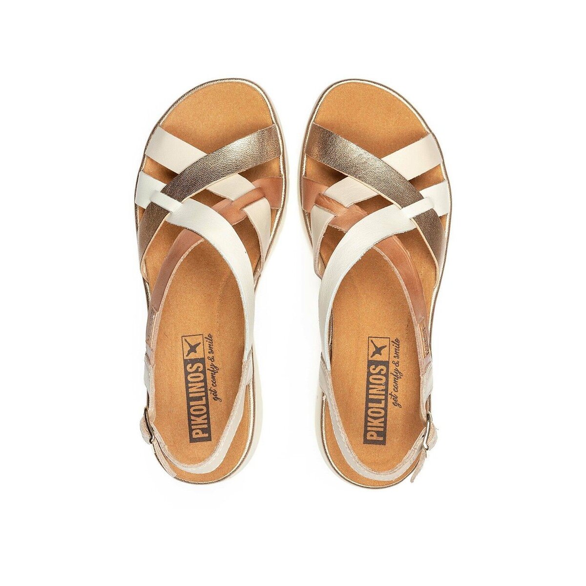Sandales compensées en cuir Palma blanc, PIKOLINOS