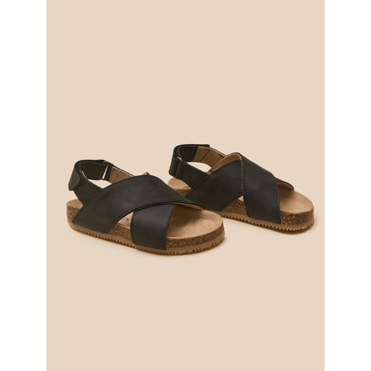Sandales à brides  en cuir navy noir, CYRILLUS
