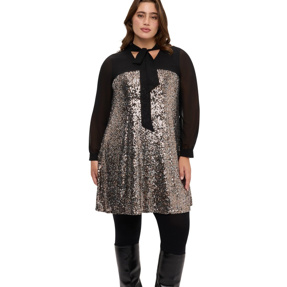 Robe à paillettes avec col nœud noir, FIORELLA RUBINO