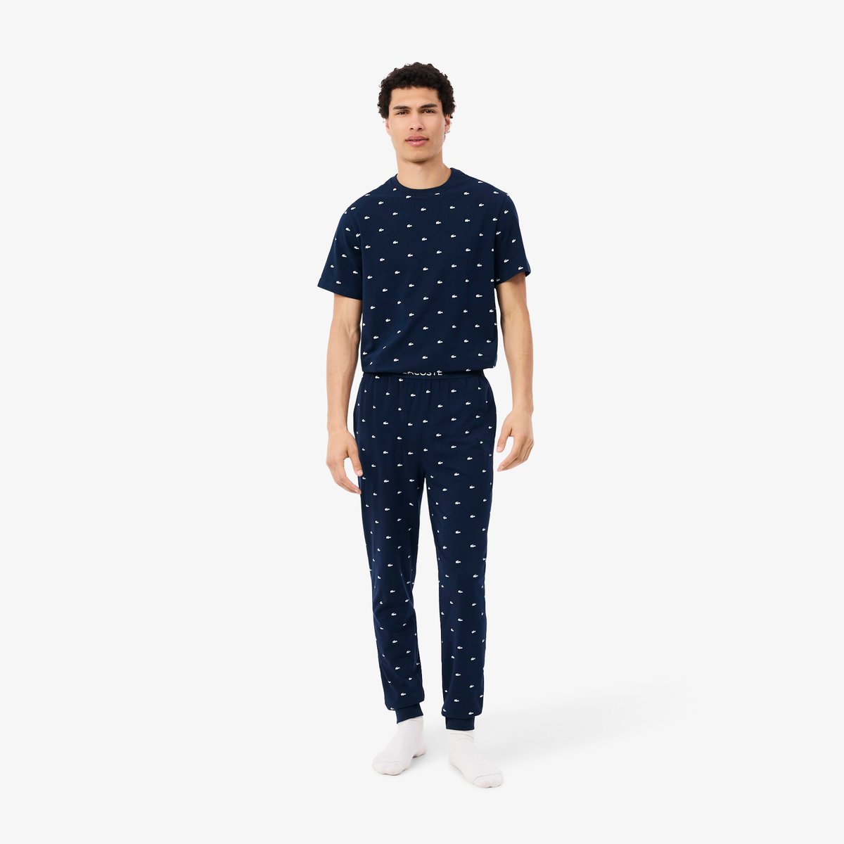 Pantalon pyjama coton imprimé bleu-525, LACOSTE
