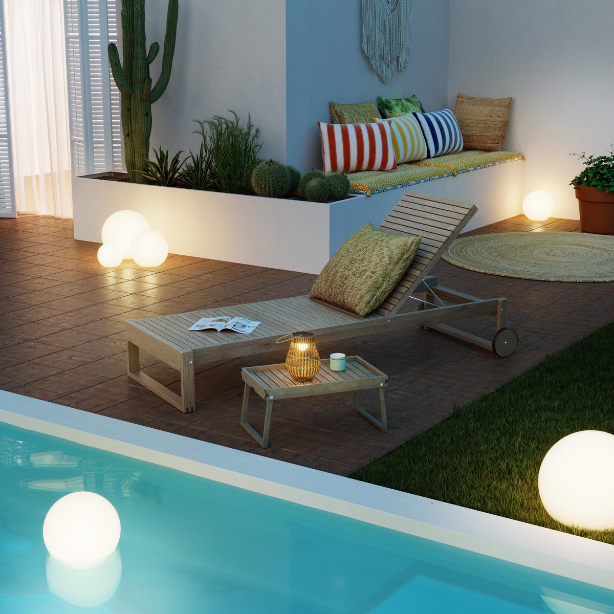 Lampe extérieure boule, ZONGO blanc, INSPIRE
