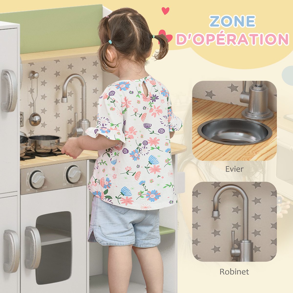 Ensemble de cuisine pour enfants Bois Blanc blanc, vert, AIYAPLAY