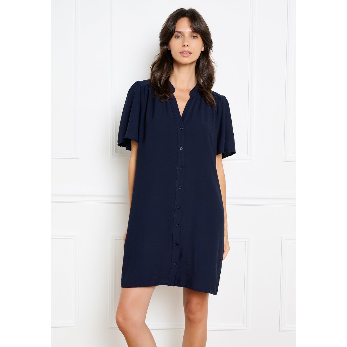 Robe chemise fluide manches papillon bleu marine, LOLALIZA