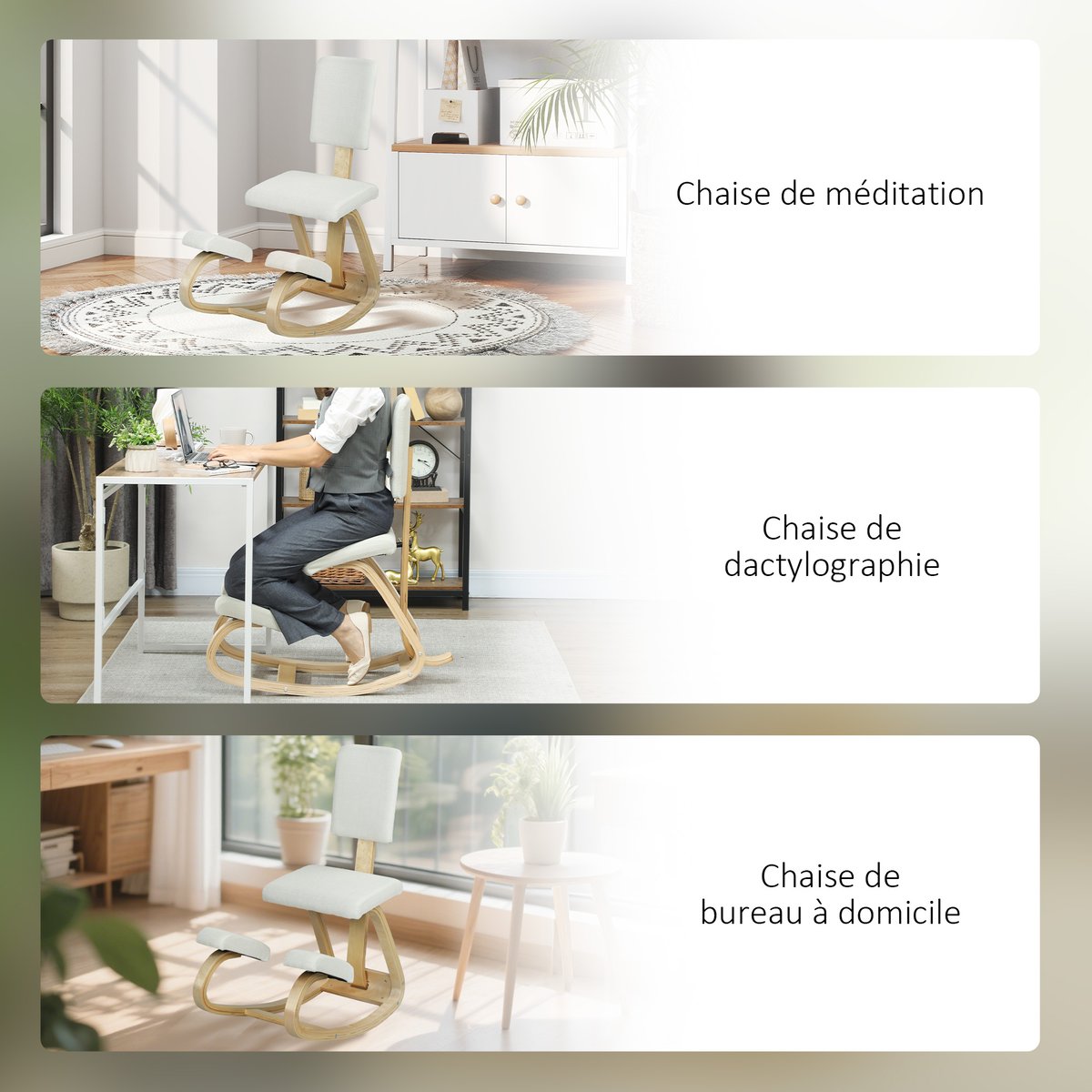 Chaise à genoux Bois de bouleau Crème crème, HOMCOM