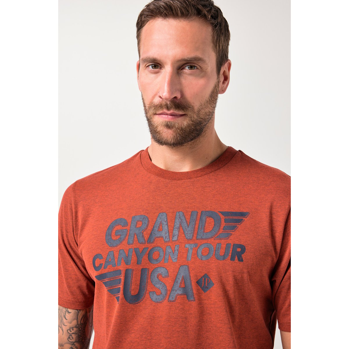 T-shirt, manches courtes et imprimé poitrine marron brique, JP1880