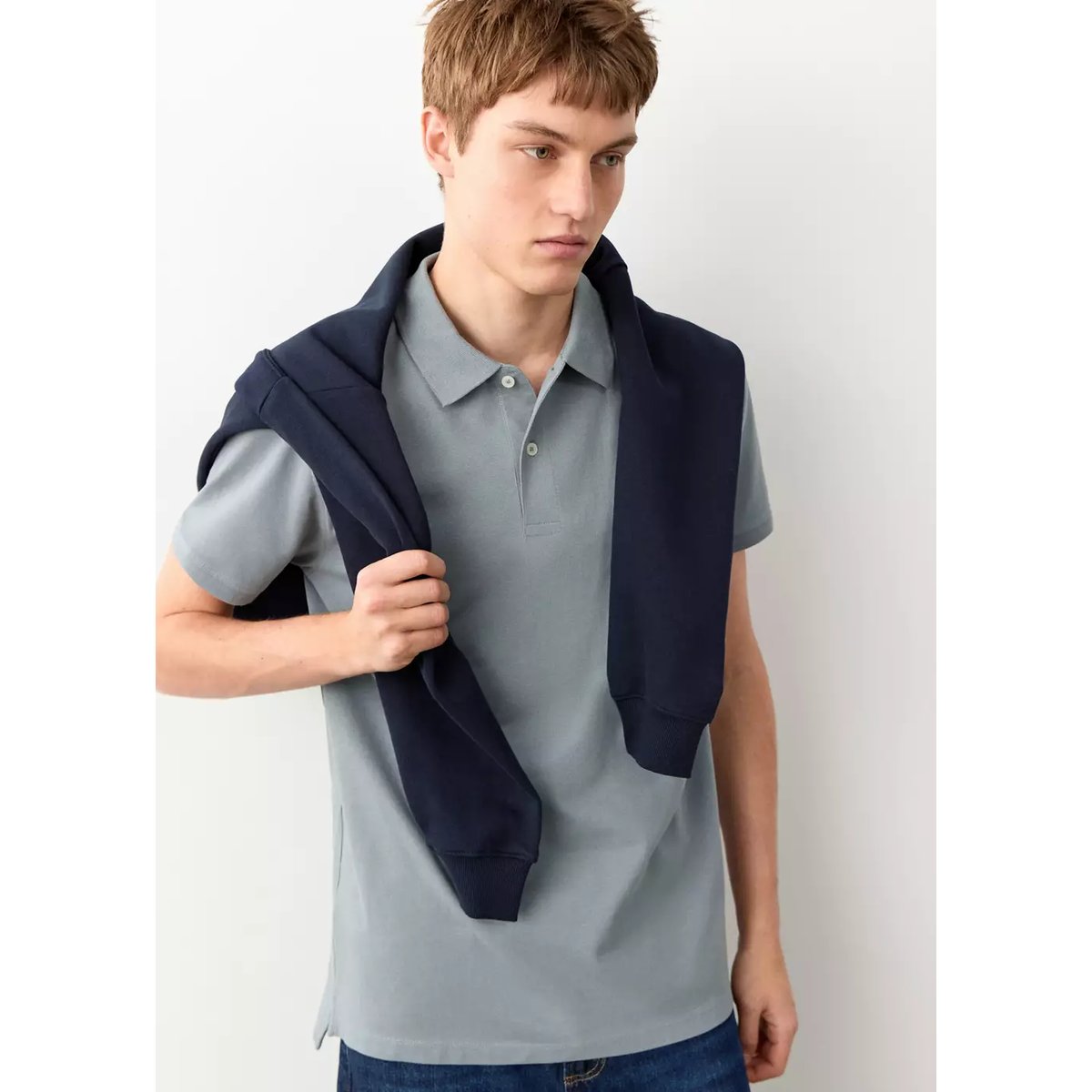 Polo coton manches courtes bleu, MANGO TEEN