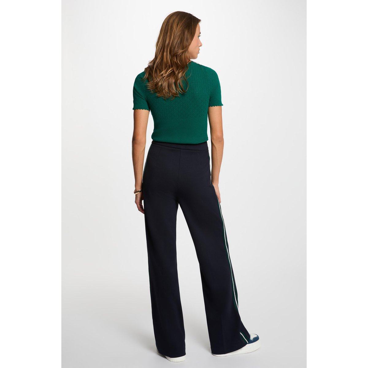 Pantalon large bandes côtés bleu marine, MORGAN