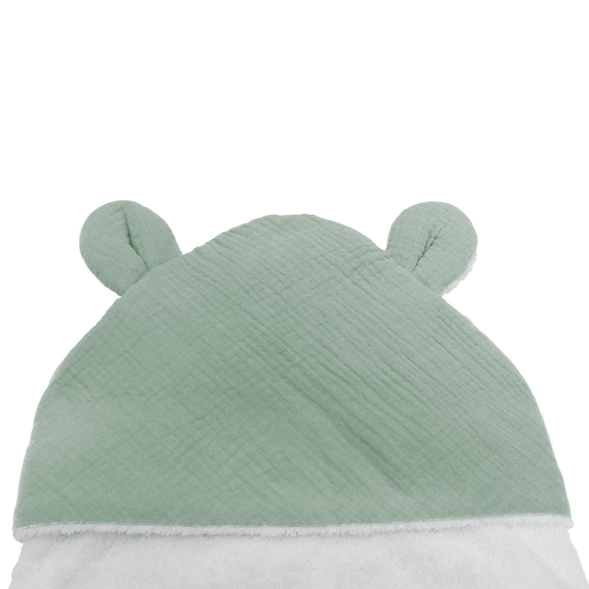 Cape de bain bébé en gaze de coton, TENDRESSE GAUFRÉE céladon, BLANC CERISE