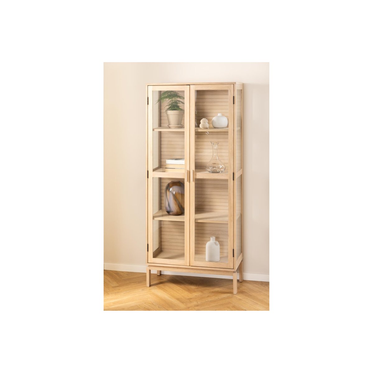 Vitrine en chêne blanchi et verre 2 portes L80 - LIAC bois clair, HELLIN, DEPUIS 1862