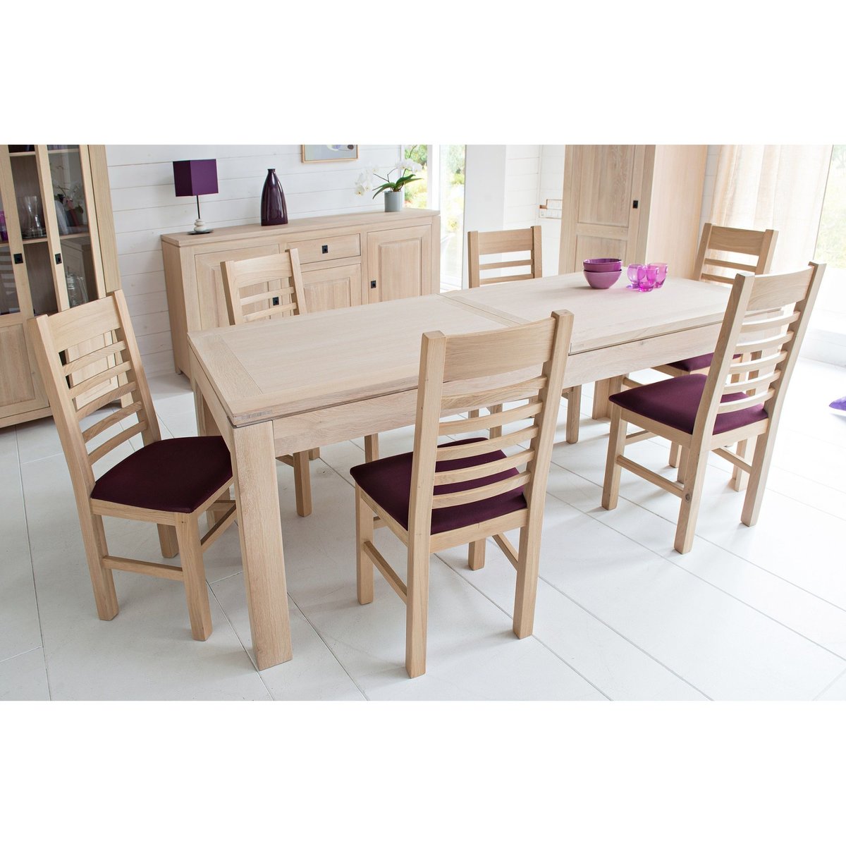 Table moderne extensible bois chêne blanchi massif L200/280 - BOSTON bois clair, HELLIN, DEPUIS 1862