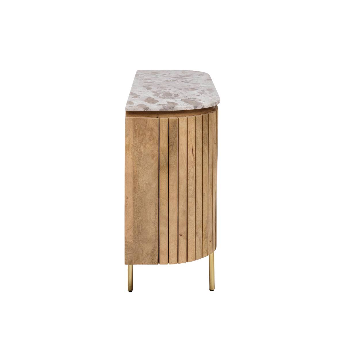 Buffet en marbre et bois de manguier CYRENE bois clair, MADE IN MEUBLES