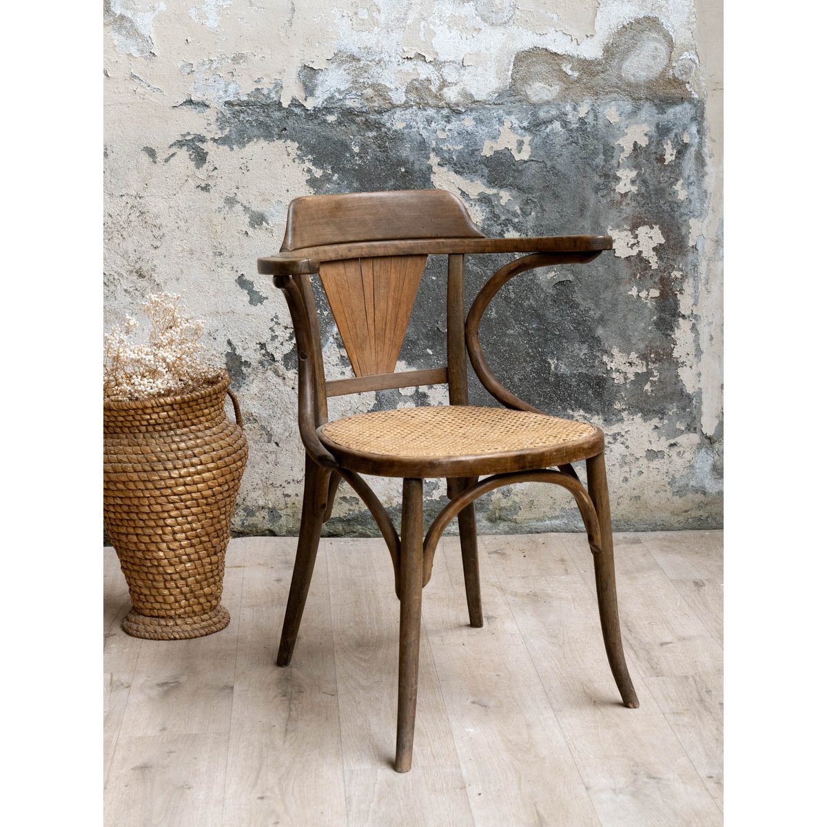 Fauteuil en cannage et bois courbé Ernest N°1623 - Bon état bois foncé, DEBONGOUT