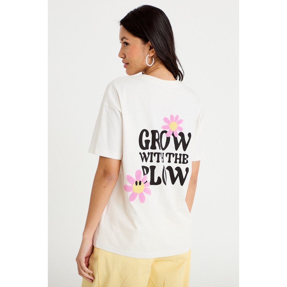 T-shirt col rond manches courtes ecru, CACHE CACHE
