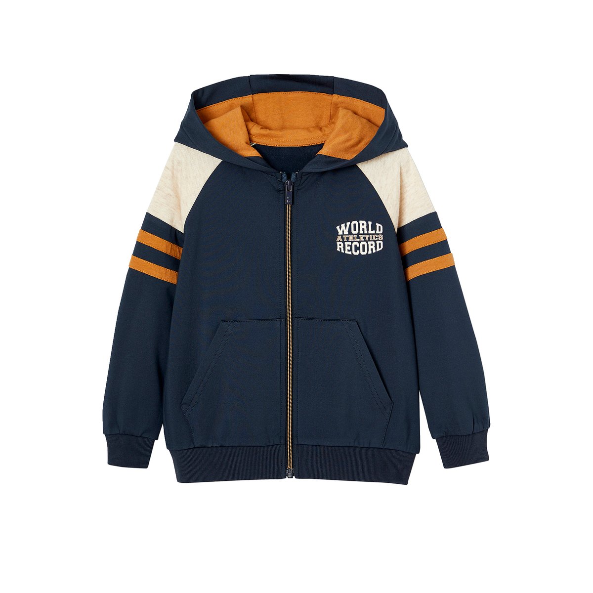 Sweat zippé à capuche sport manches raglan noix de pécan, VERTBAUDET