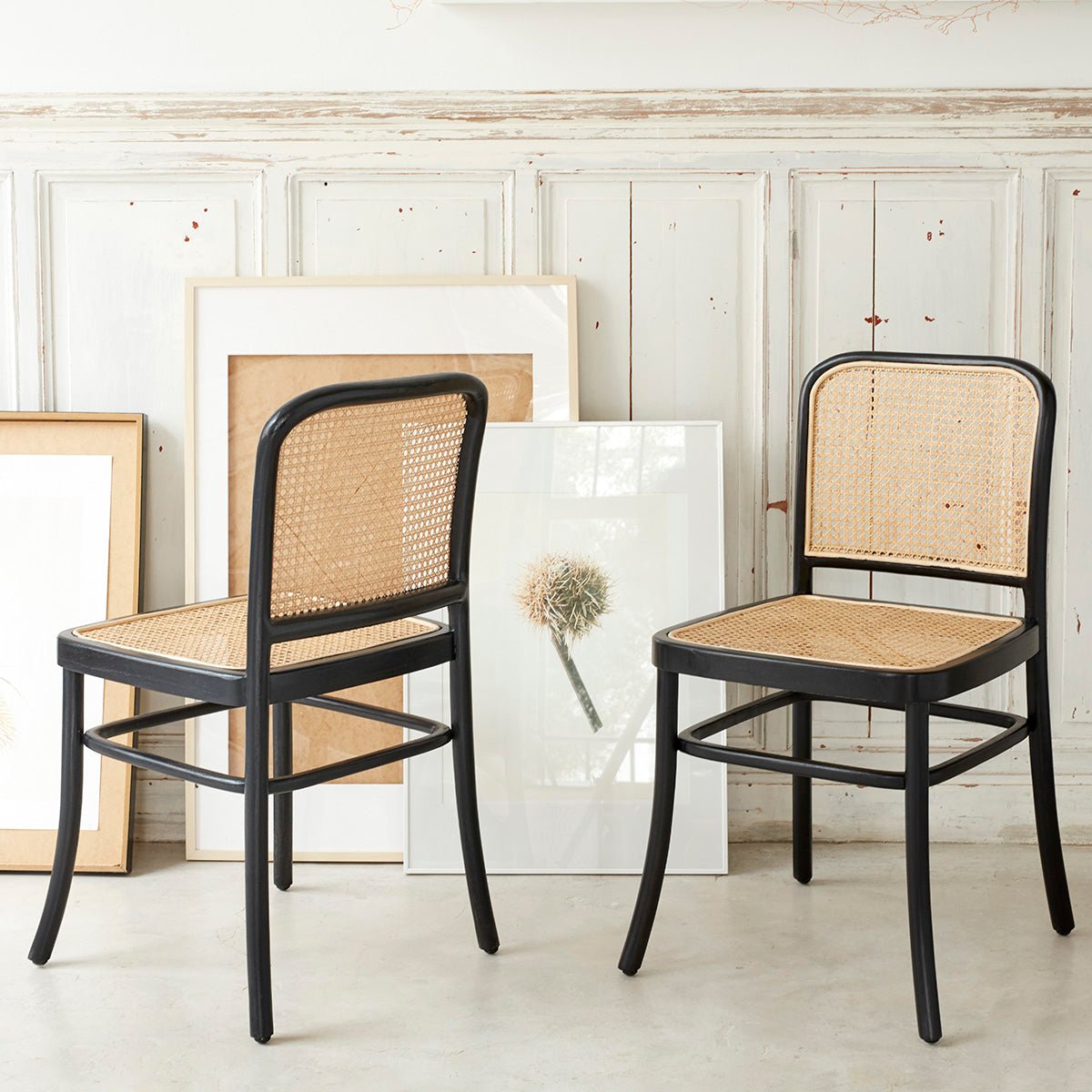 Lot de 2 chaises en bois d'acajou et cannage  ARON noir, BERAH GETAH