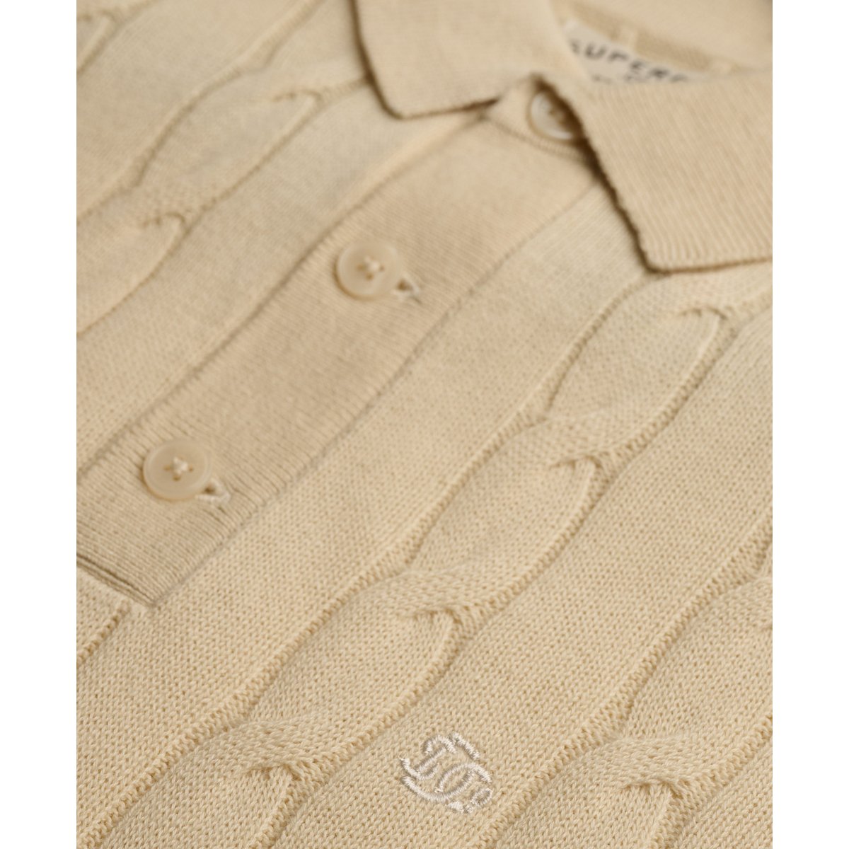 Polo Maille Torsadée Manches Longues Coupe Décontractée beige avoine, SUPERDRY