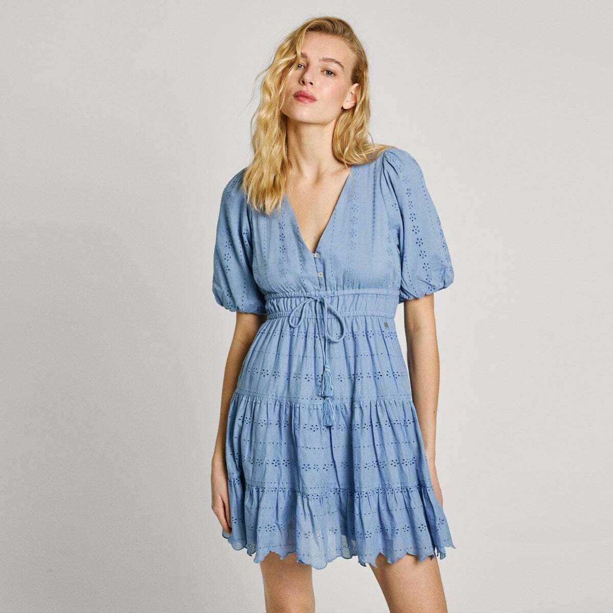 Robe Courte À Manches Bouffantes bleu acier, PEPE JEANS