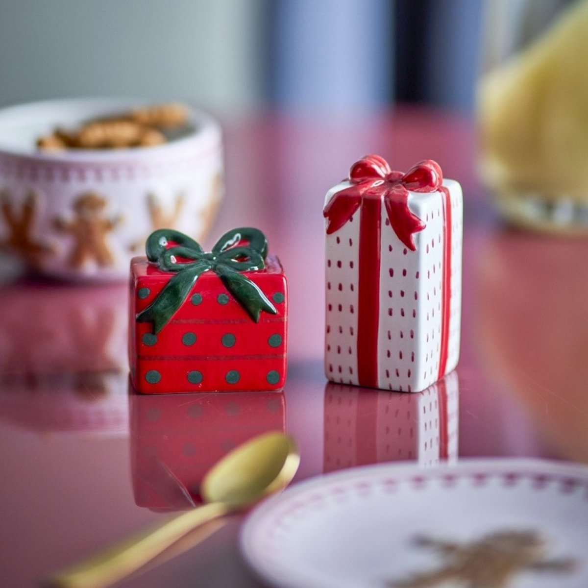 Salière poivrière céramique décoration noël MARNIA rouge, BLOOMINGVILLE
