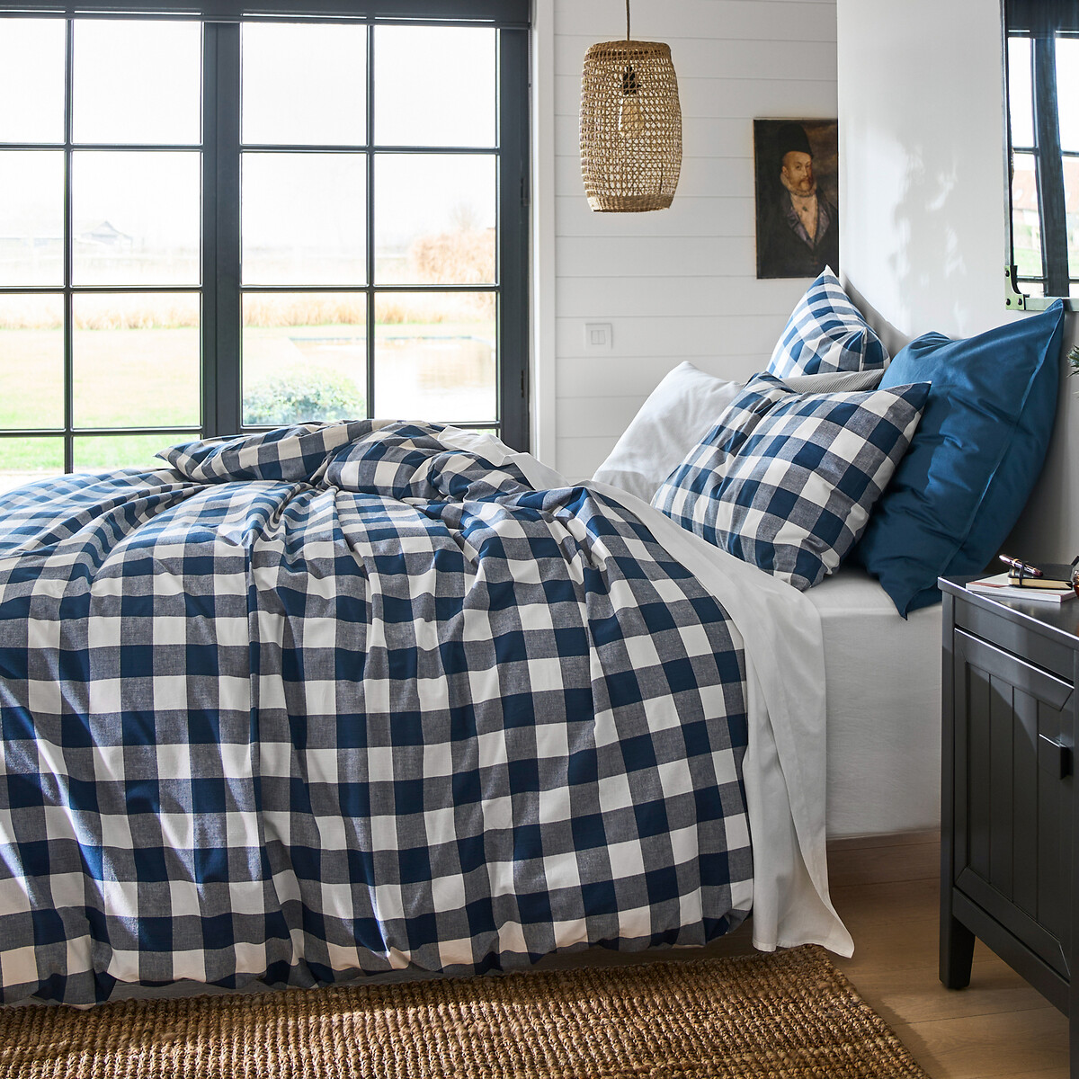 Aveiro Checked Gingham 100% Cotton Duvet Cover blue gingham check, LA REDOUTE INTERIEURS