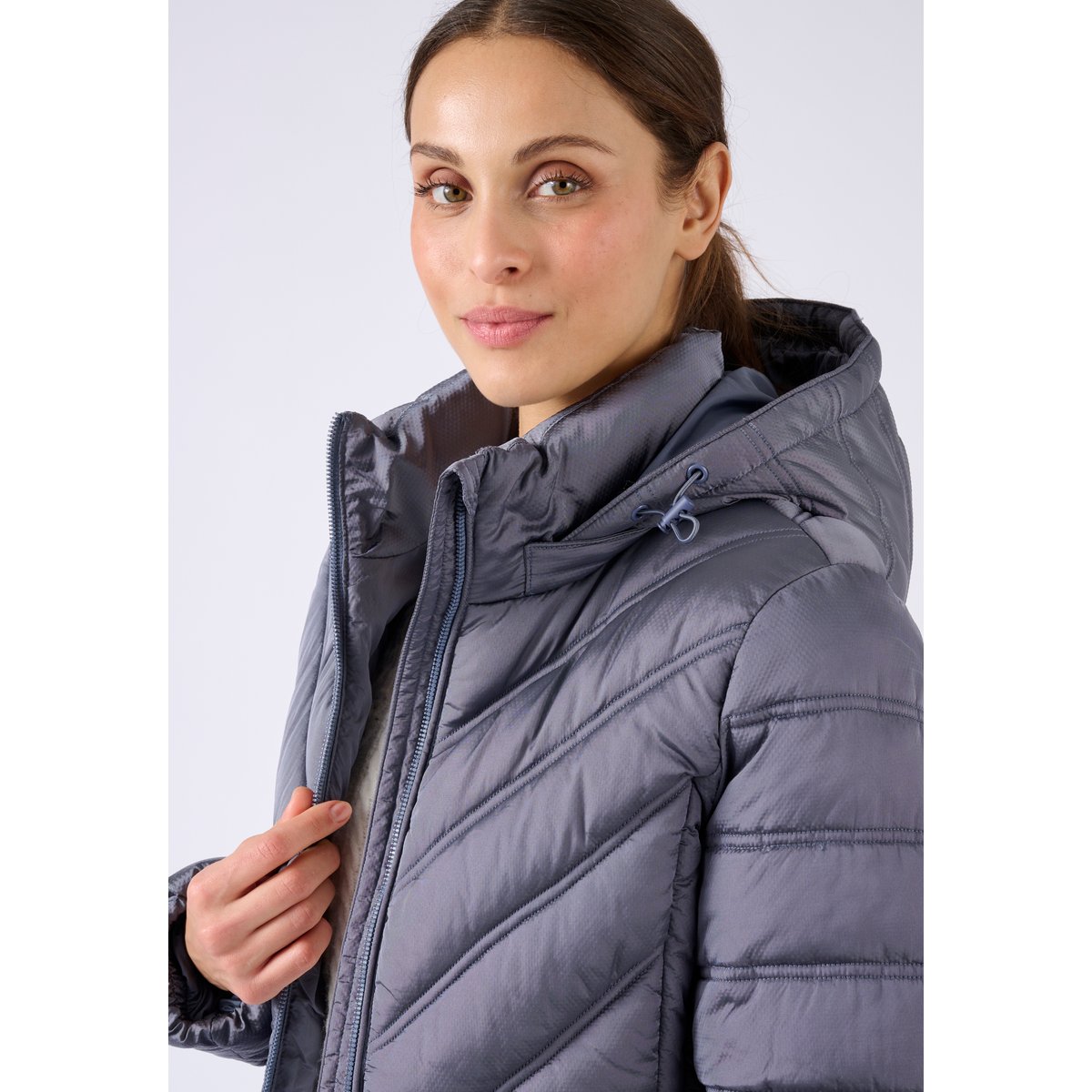 Parka tissu reliéfé Thermolactyl gris ardoise, DAMART