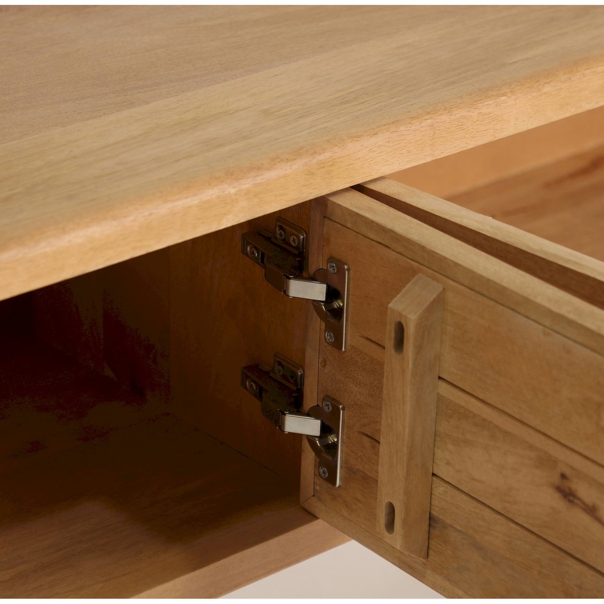 Meuble tv scandinave en manguier collection lattes bois brun et beige, RECOLLECTION