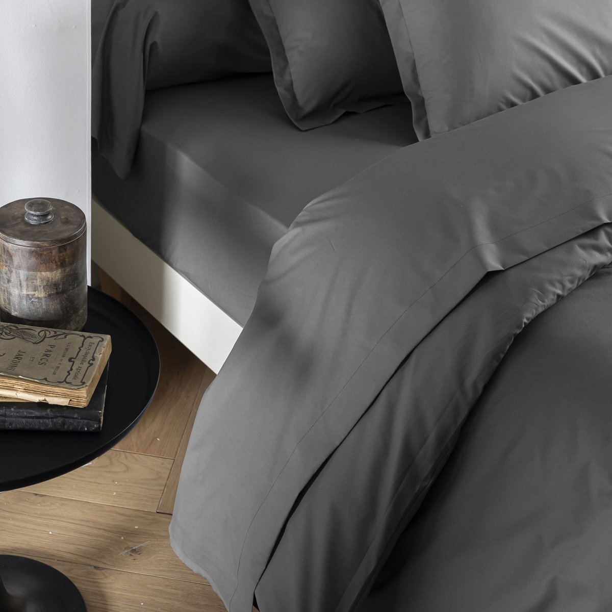 Drap plat coton percale - MORPHEE anthracite, SOMEO