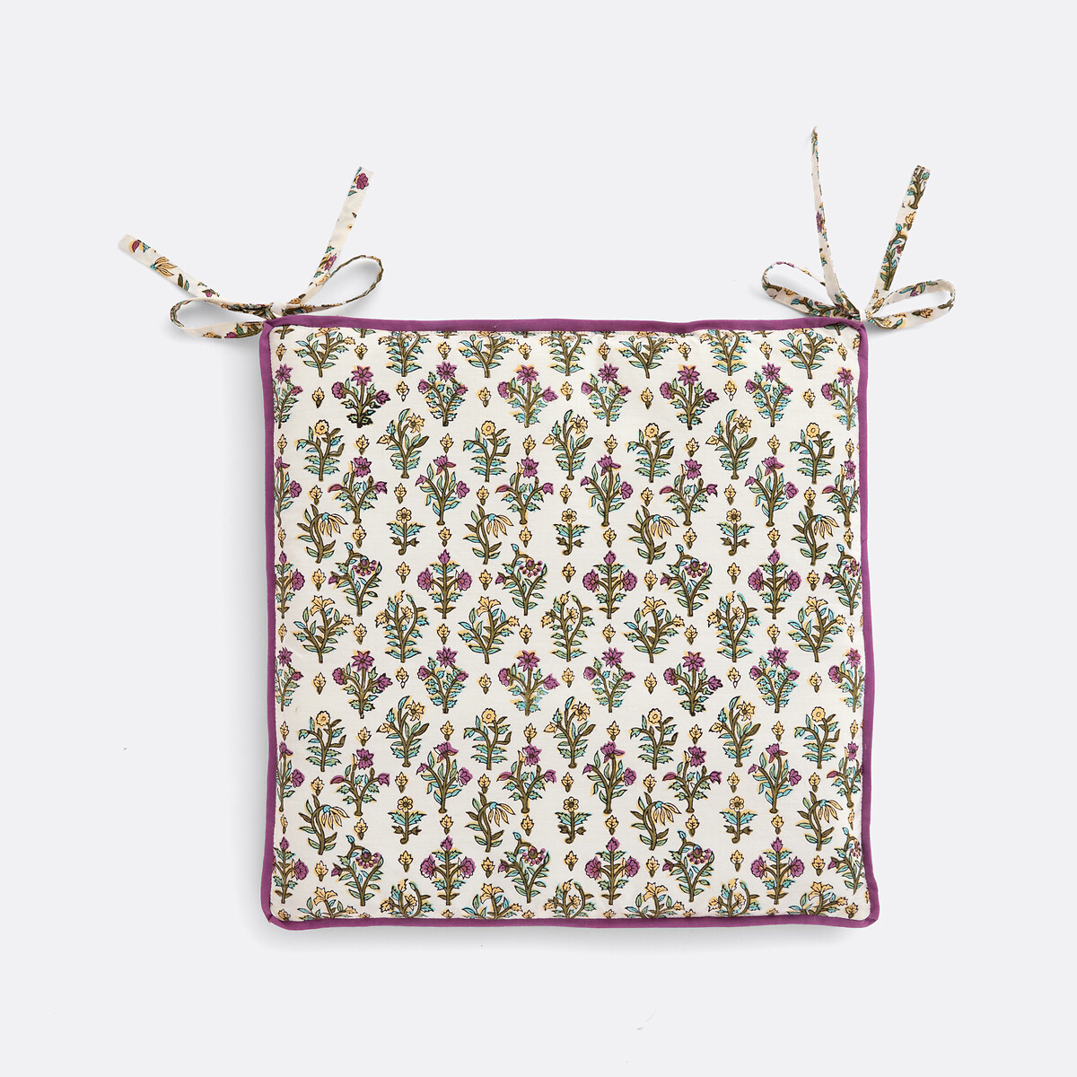 Shandira block print cotton seat pad ecru/khaki, LA REDOUTE INTERIEURS