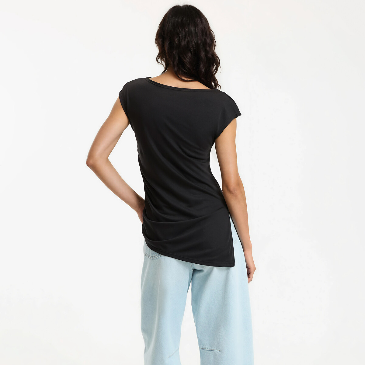 T-shirt col bateau manches courtes drapé noir, LA REDOUTE COLLECTIONS