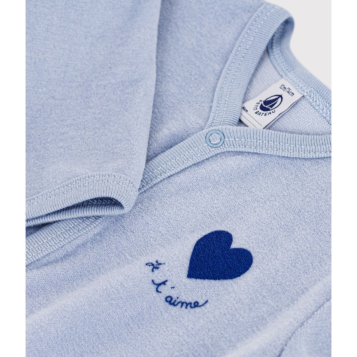 Pyjama avec pieds en velours bleu grisé, PETIT BATEAU