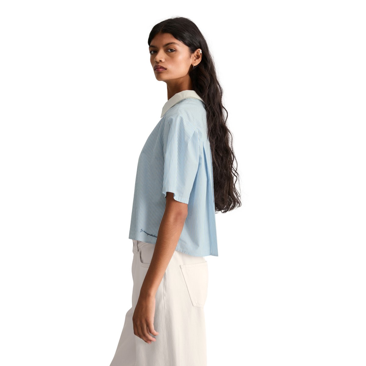 Blouse à rayures relaxed en popeline Papertouch bleu clair, MARC O’POLO DENIM