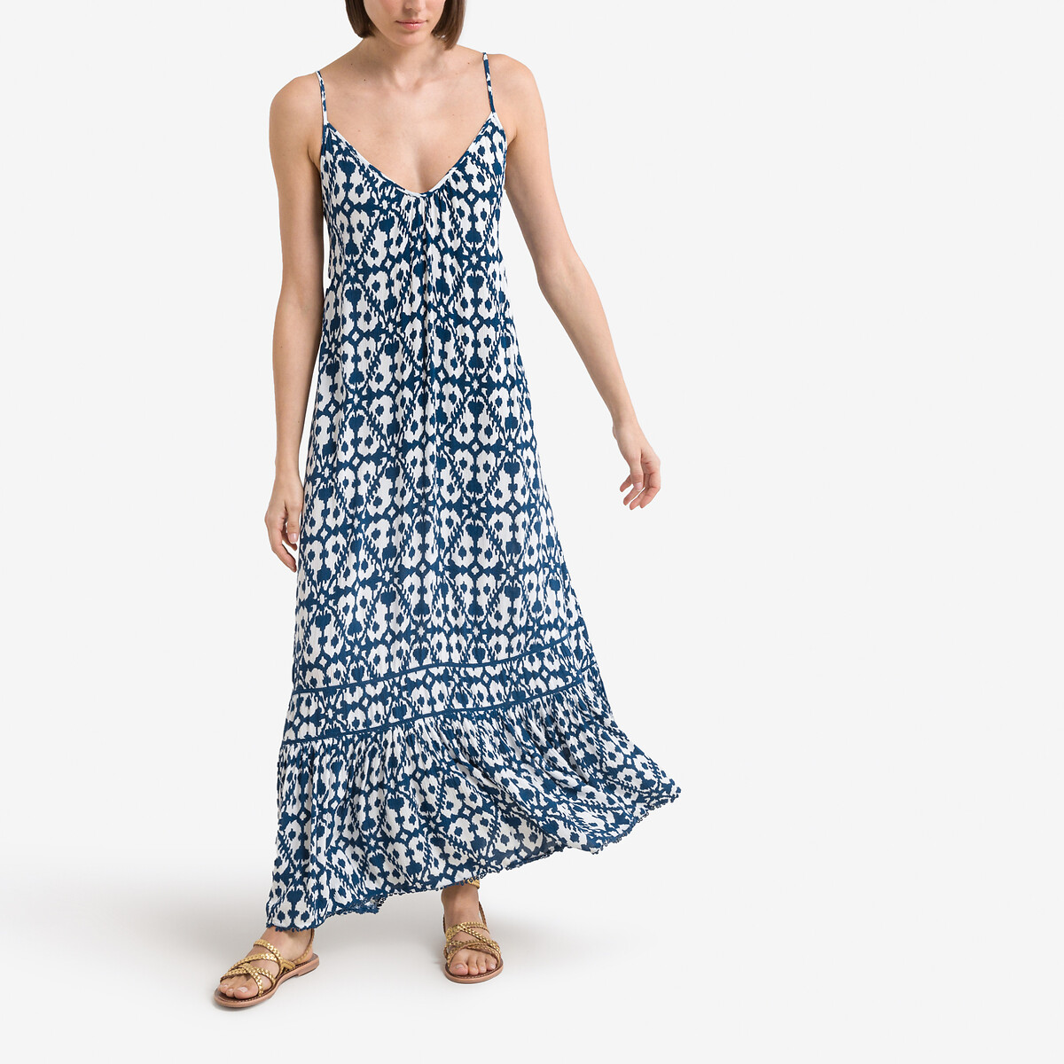 Robe longue à bretelles Cami imprimé fond marine, SUPERDRY