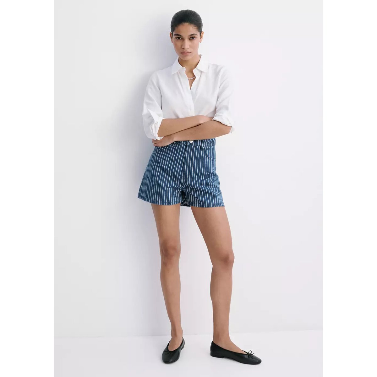 Short jean taille haute bleu, MANGO