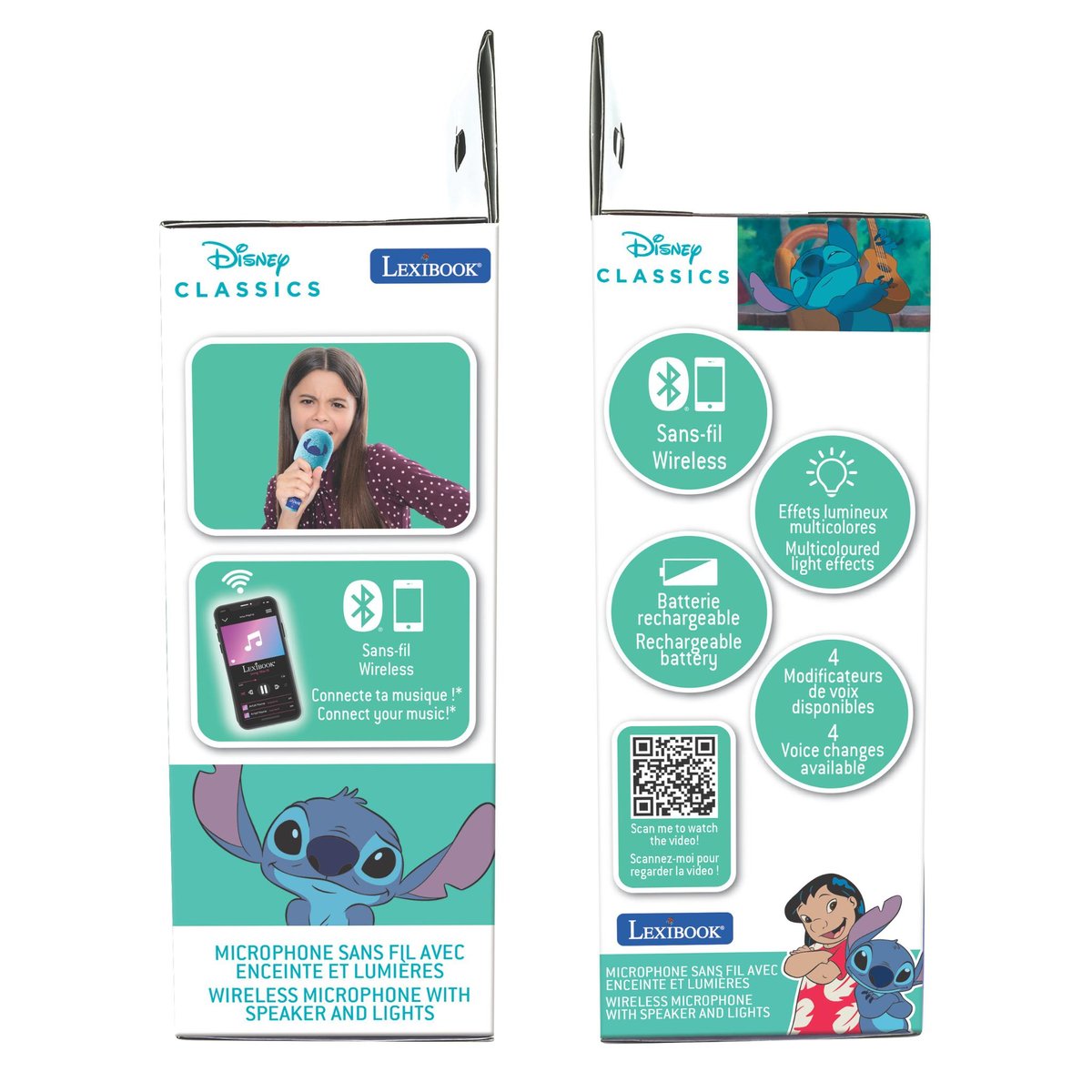Karaoke Microphone Bluetooth/Sans fil Sitch avec effets sonores et lumineux bleu, LEXIBOOK