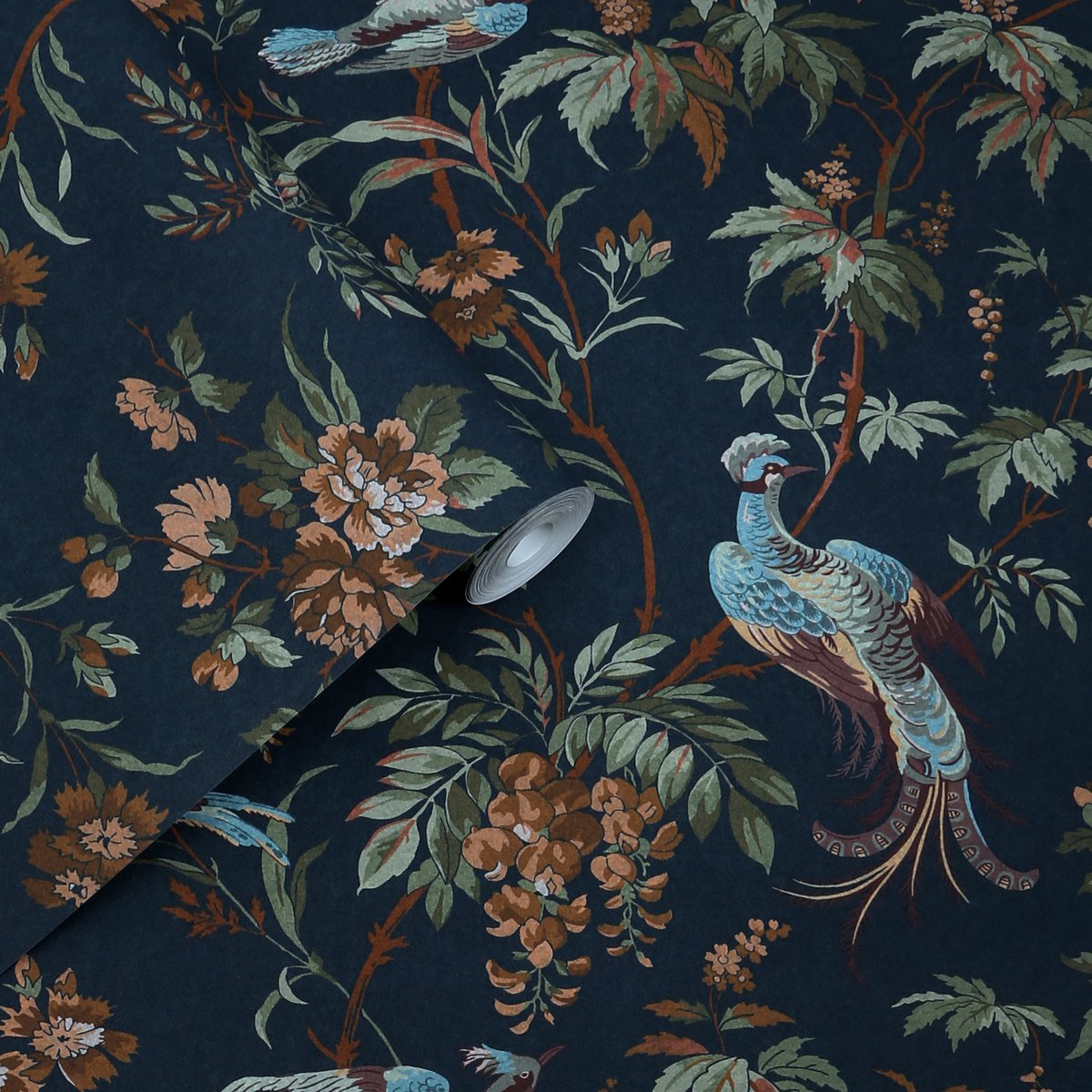 Papier peint Oiseaux majestueux bleu, vert, ocre, LAURA ASHLEY