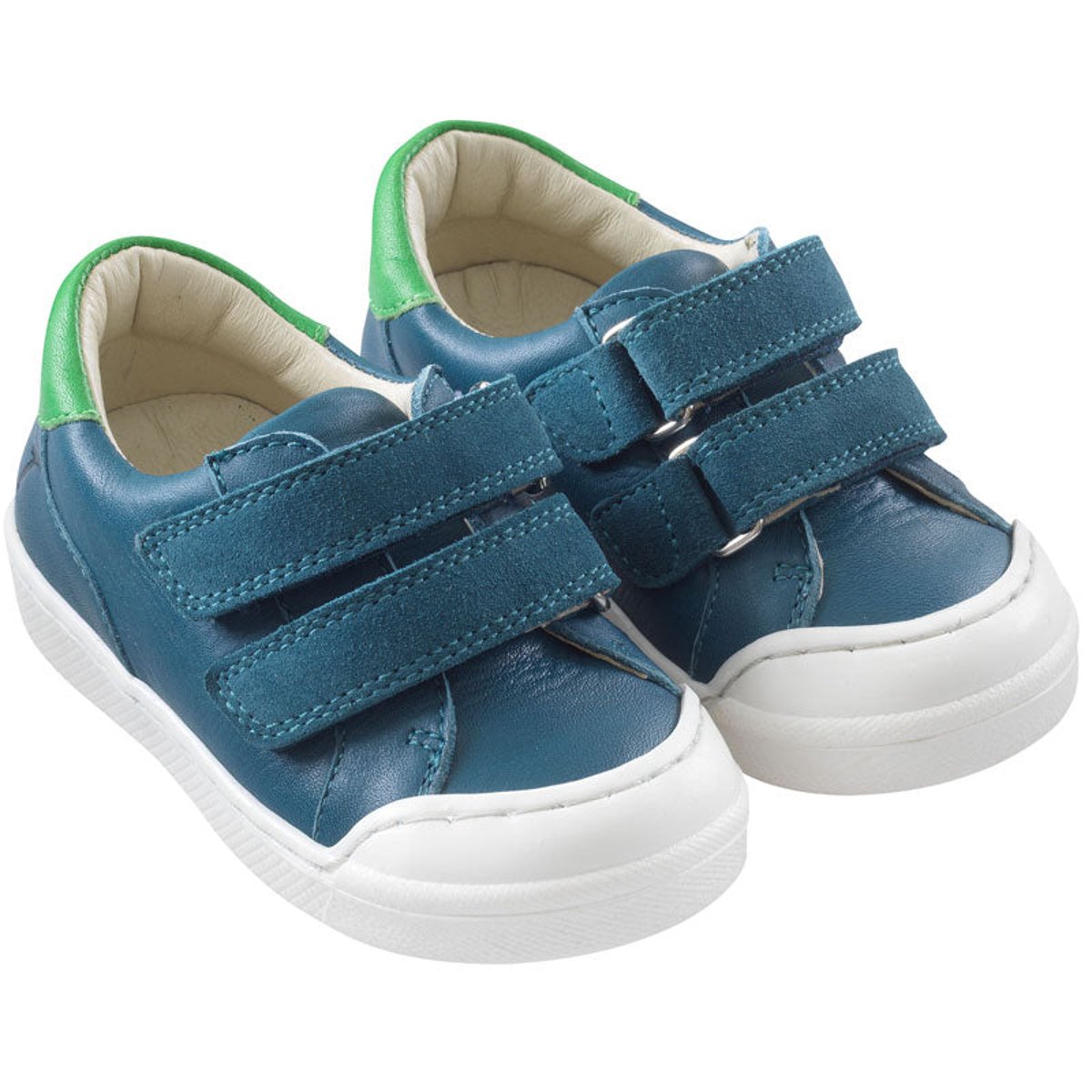 Baskets cuir enfant Happy bleu canard, TICHOUPS