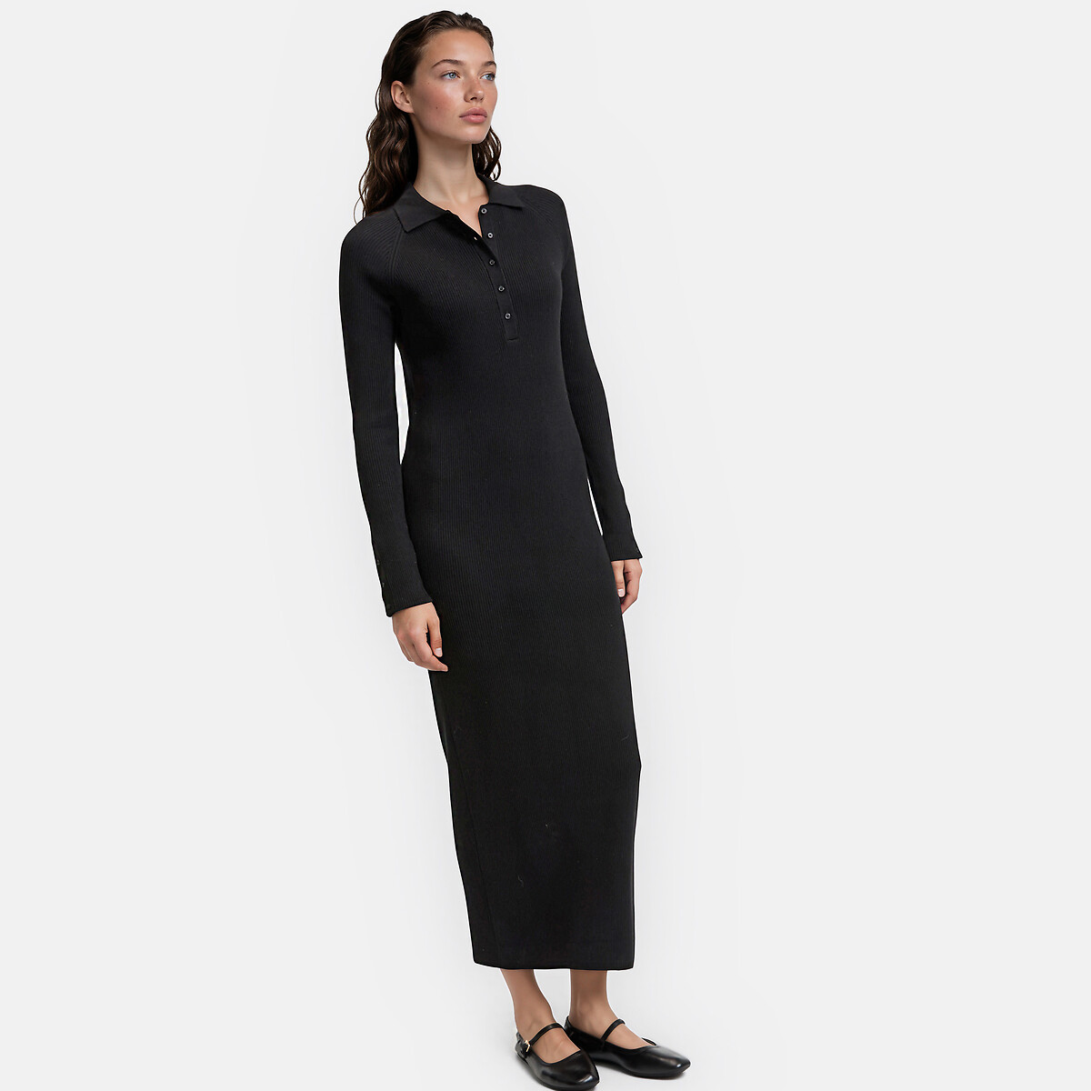 Long Sleeve Polo Collar Maxi Jumper Dress black, LA REDOUTE COLLECTIONS
