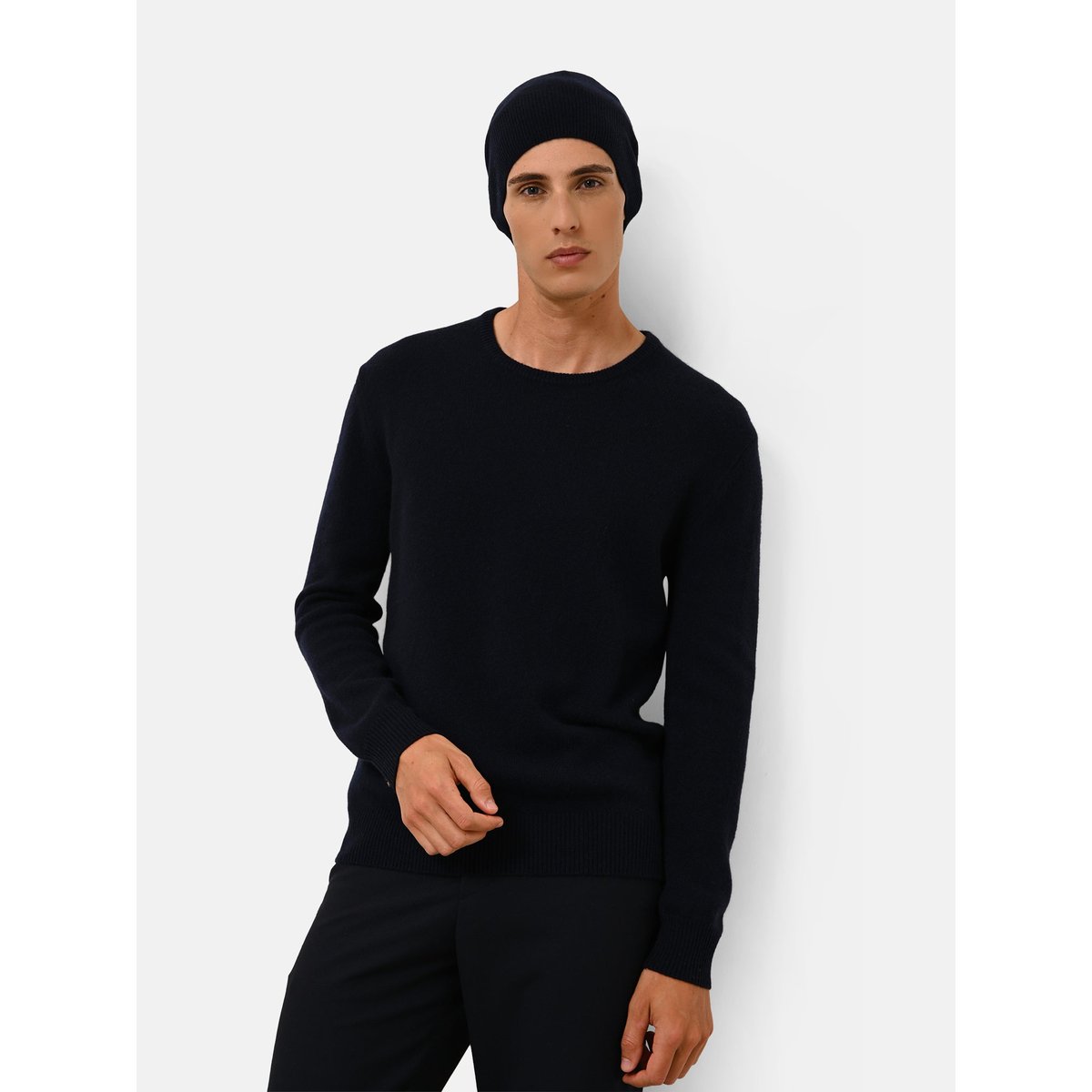 Pull Col Rond 4 Fils Navy Gabin bleu foncé, JUST CASHMERE