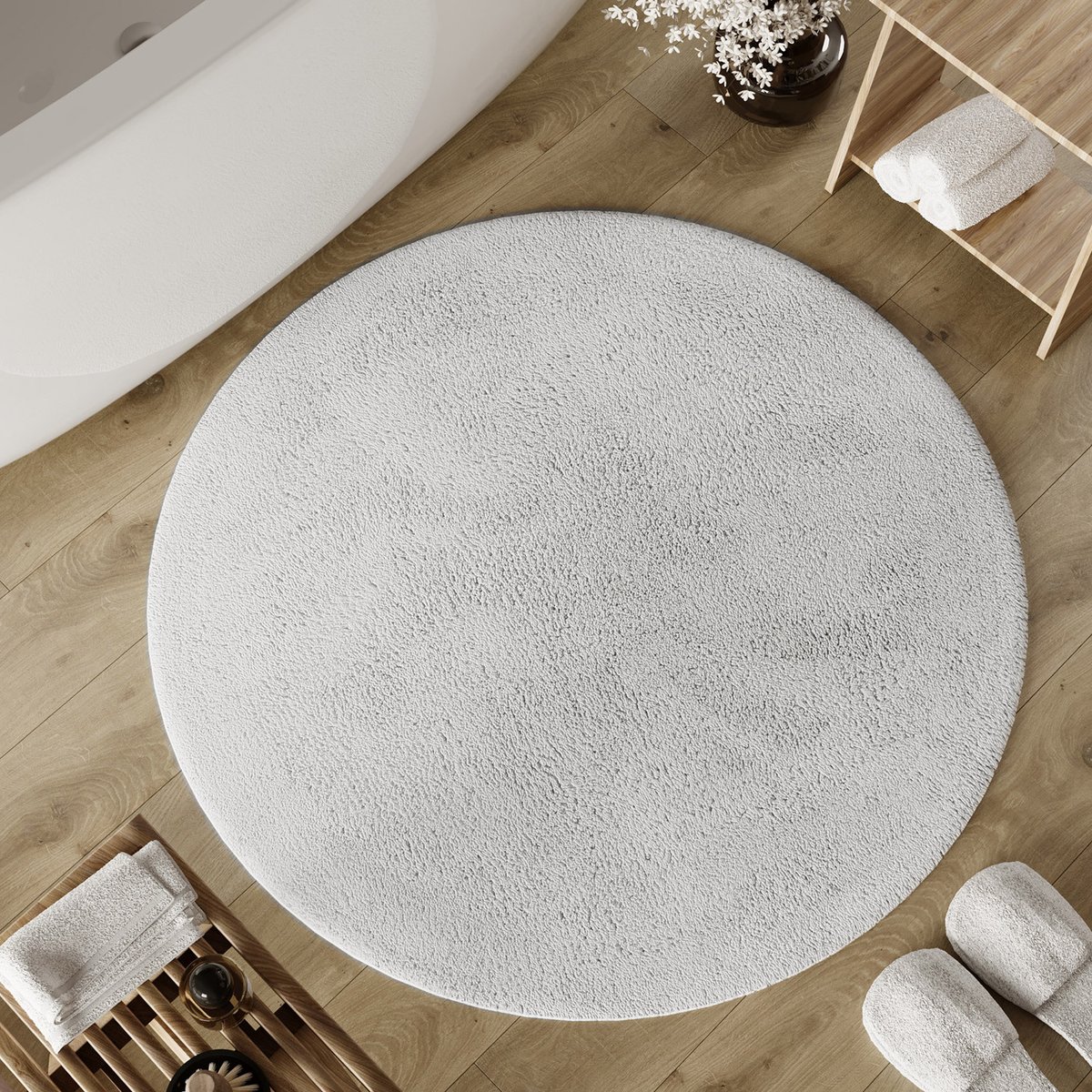 Tapis de bain coton uni 1400 g/m², rond ,  ERIK blanc, WECON HOME
