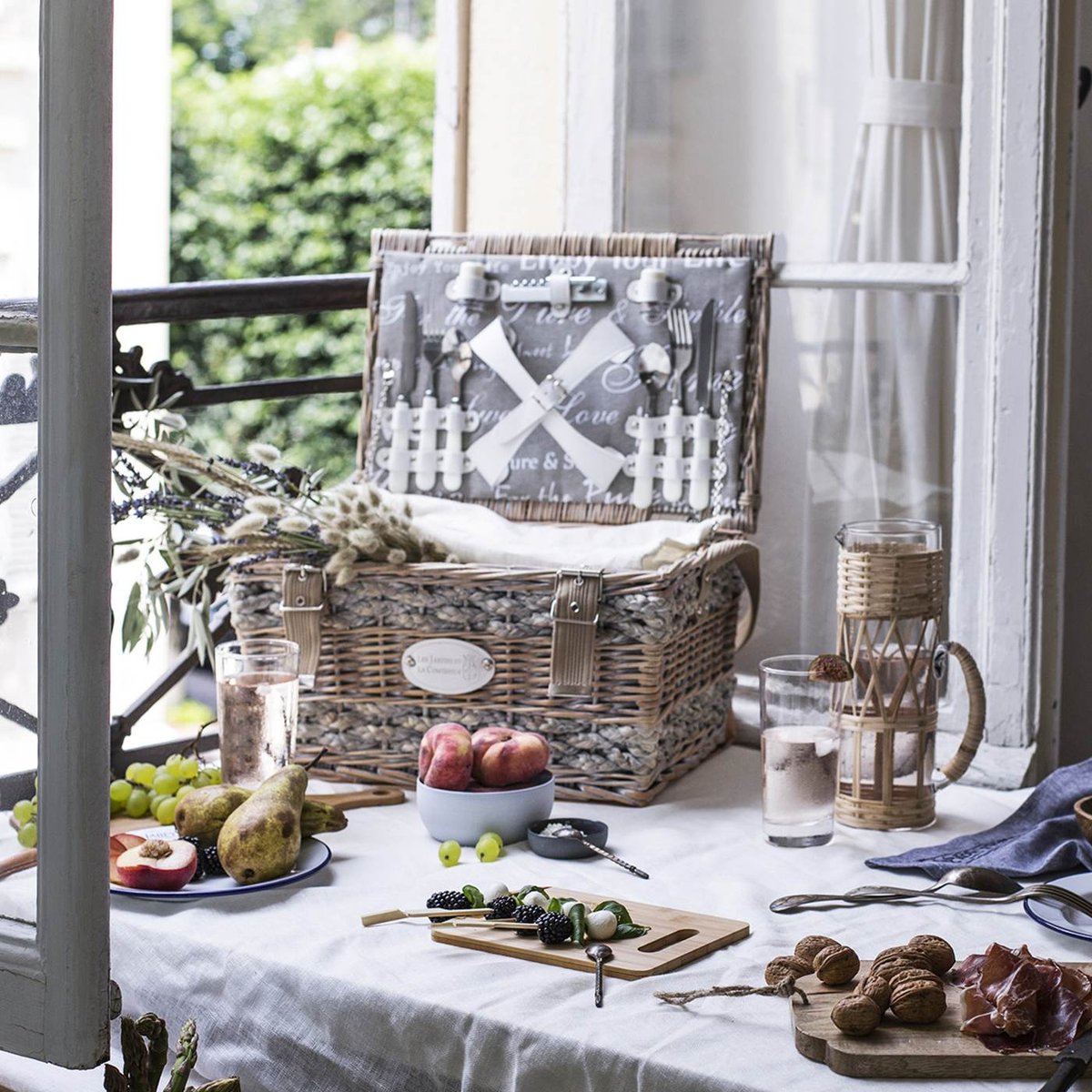 Panier pique-nique Love 2 pers beige, LES JARDINS DE LA COMTESSE