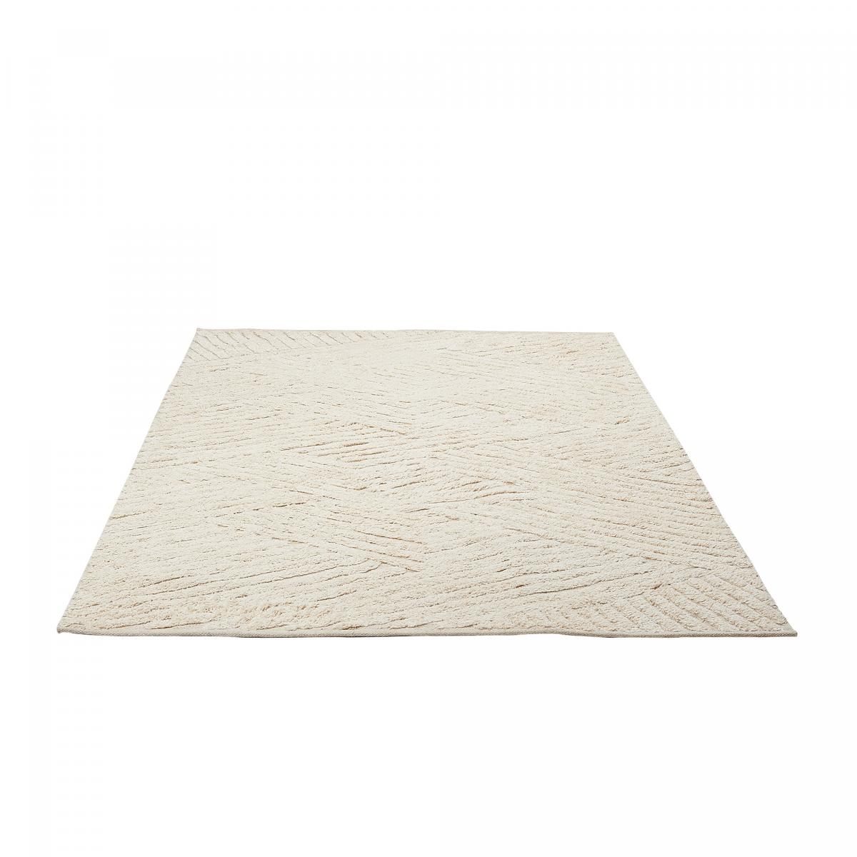 Tapis chambre fait main en coton motif faux uni COTCOLO beige, UN AMOUR DE TAPIS