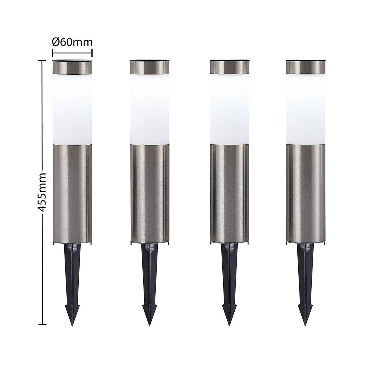 Lampe solaire en inox moderneLED, Sirita argent, blanc opalin, LINDBY