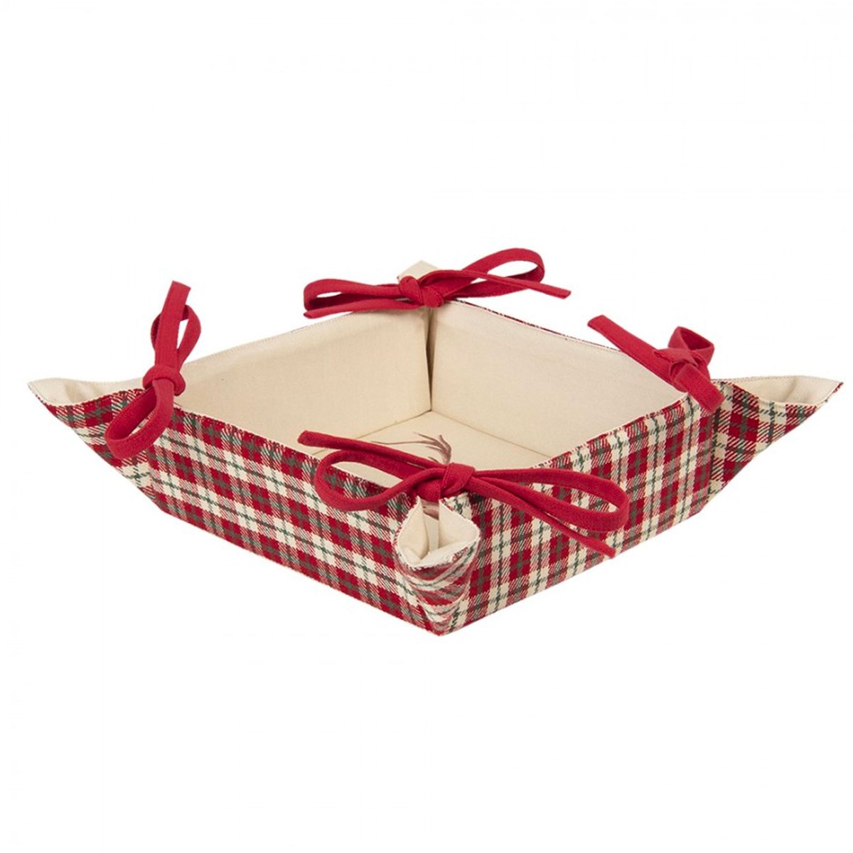 Corbeille à pain carrée 100% coton beige, rouge, vert cerf 35x35x8cm rouge, WADIGA