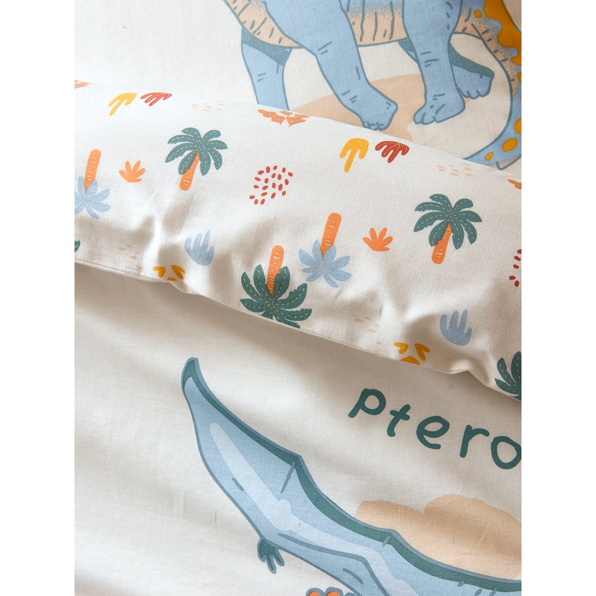 Parure housse de couette et taie d'oreiller JURASSIC CAMP blanc imprimé, VERTBAUDET