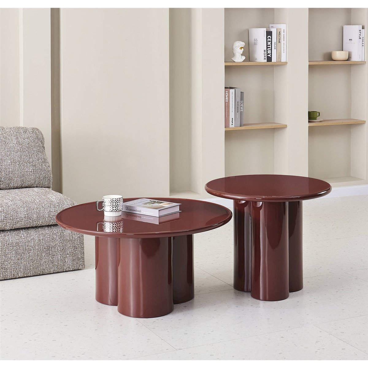 Table basse ronde ROULNESS noir et bordeaux, RECOLLECTION