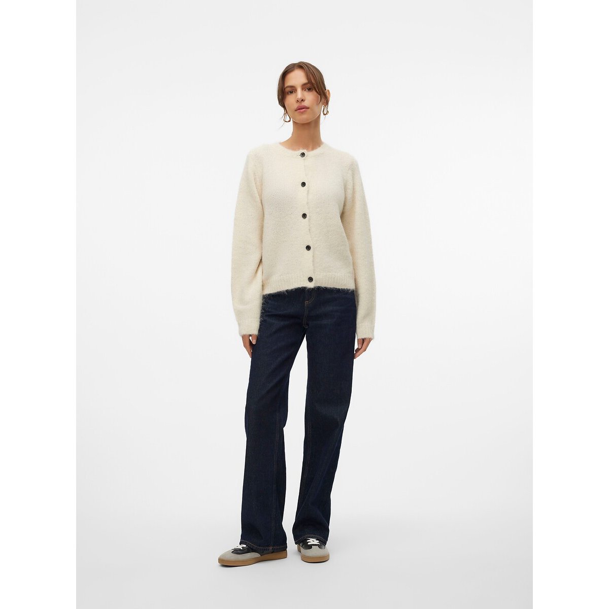 Gilet boutonné col rond beige clair, VERO MODA