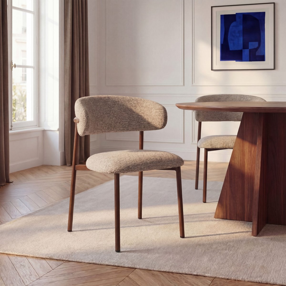 Lot de 2 chaises en tissu pieds effet bois foncé- ARIA beige chiné, DRAWER